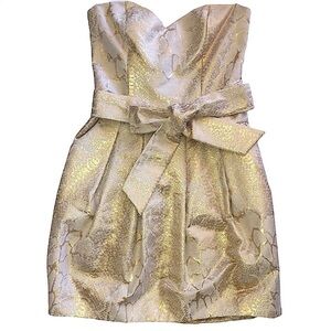 Rubber Ducky Productions Inc. Strapless Gold Jacquard Dress Size Large